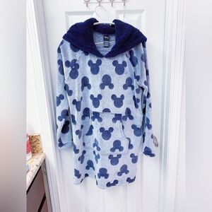 Disney Mickey Mouse FauxFur Blue Gray Sweatshirt Hooded Dress Tunic Womens Small